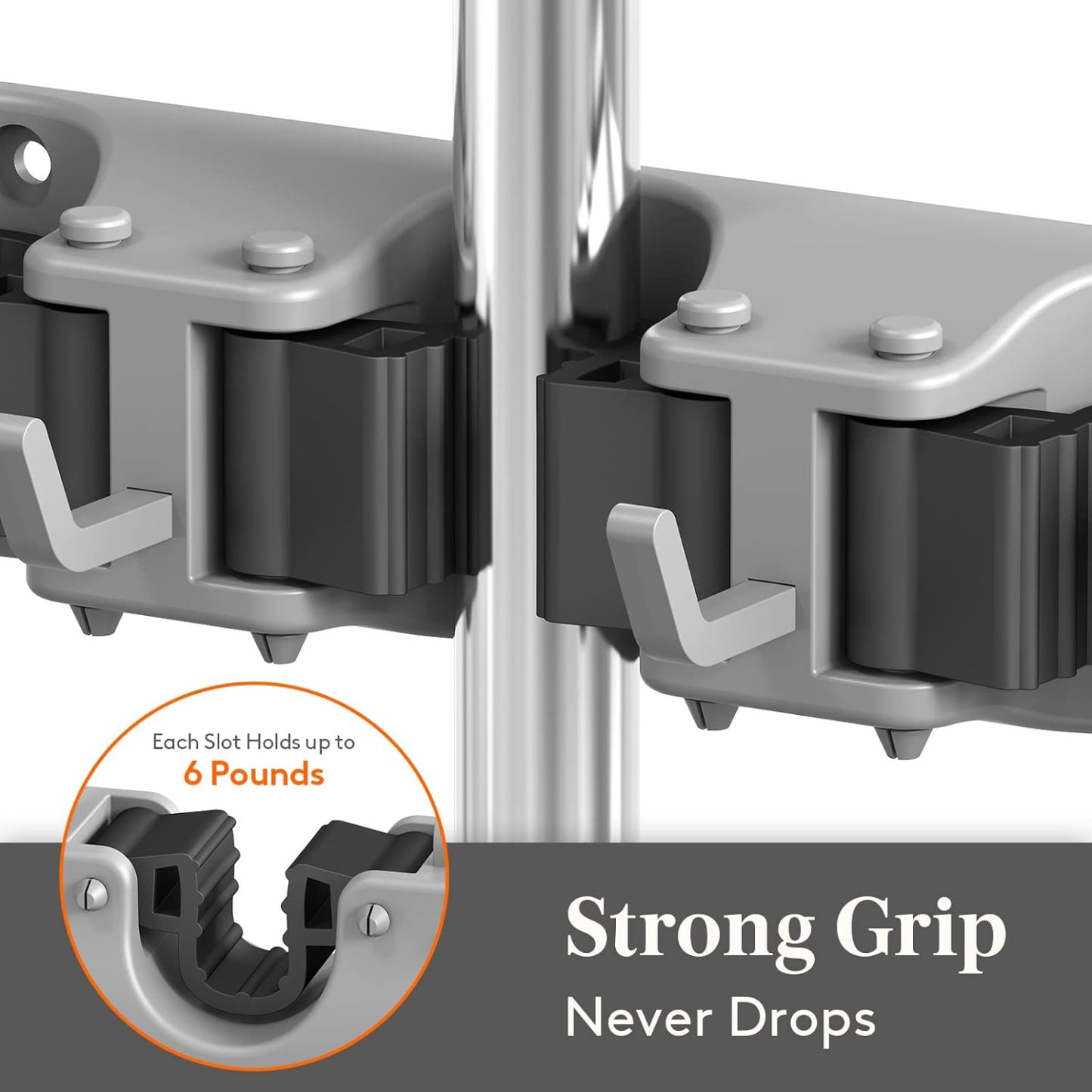 Mop and Broom Holder Wall Mount, Anti-Slip Broom Hanger for Kitchen Organization, Heavy Duty Cleaning Supplies Organizer