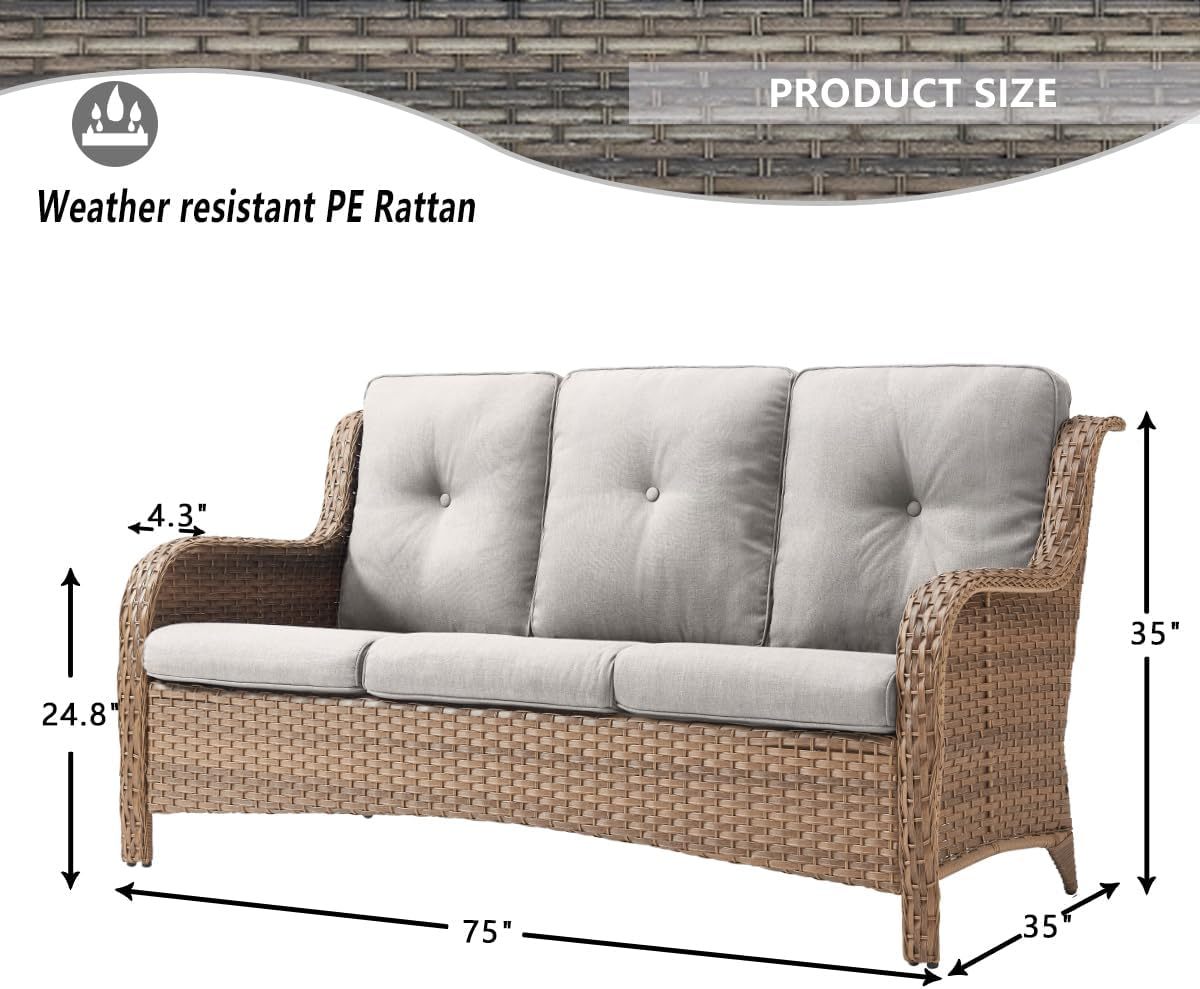 Patio Furniture 7 Pieces Outdoor Furniture Set PE Wicker Patio Couch with Swivel Rocker Chairs,Patio Ottomans,Outdoor Tables