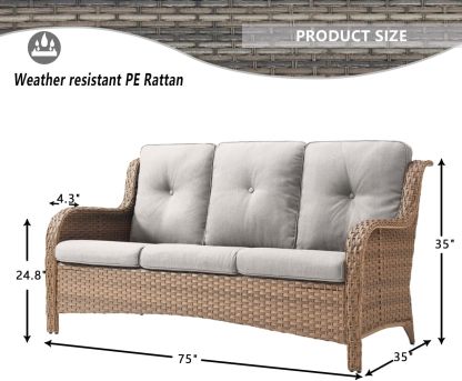 Patio Furniture 7 Pieces Outdoor Furniture Set PE Wicker Patio Couch with Swivel Rocker Chairs,Patio Ottomans,Outdoor Tables