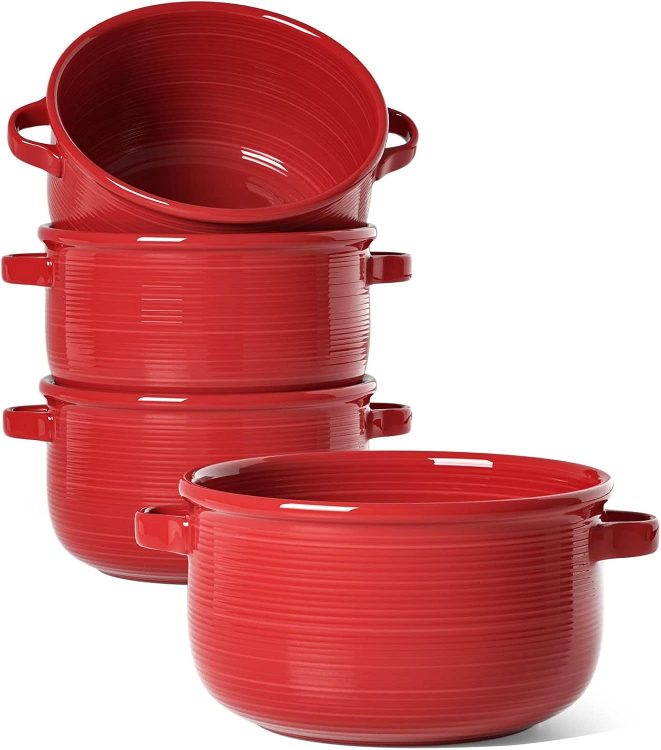 Soup Bowls with Handles, Ceramic French Onion Soup Bowls 28 Ounces for Soup, Cereal, Chilli, Beef Stew, Stackable Serving Bowls Set