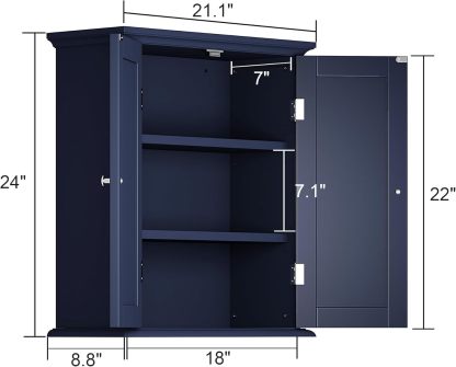 Bathroom Wall Cabinet, Over The Toilet Space Saver Storage Cabinet, Medicine Cabinet with 2 Door and Adjustable Shelves