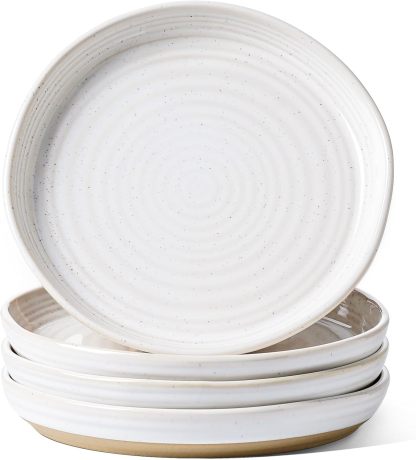 Salad Plates 8 Inch, Flat Dessert Plate Set for Appetizer Bread, Ceramic Dish, Microwave Dishwasher Oven Safe, Housewarming & Wedding Present - Set of 4, Arctic White