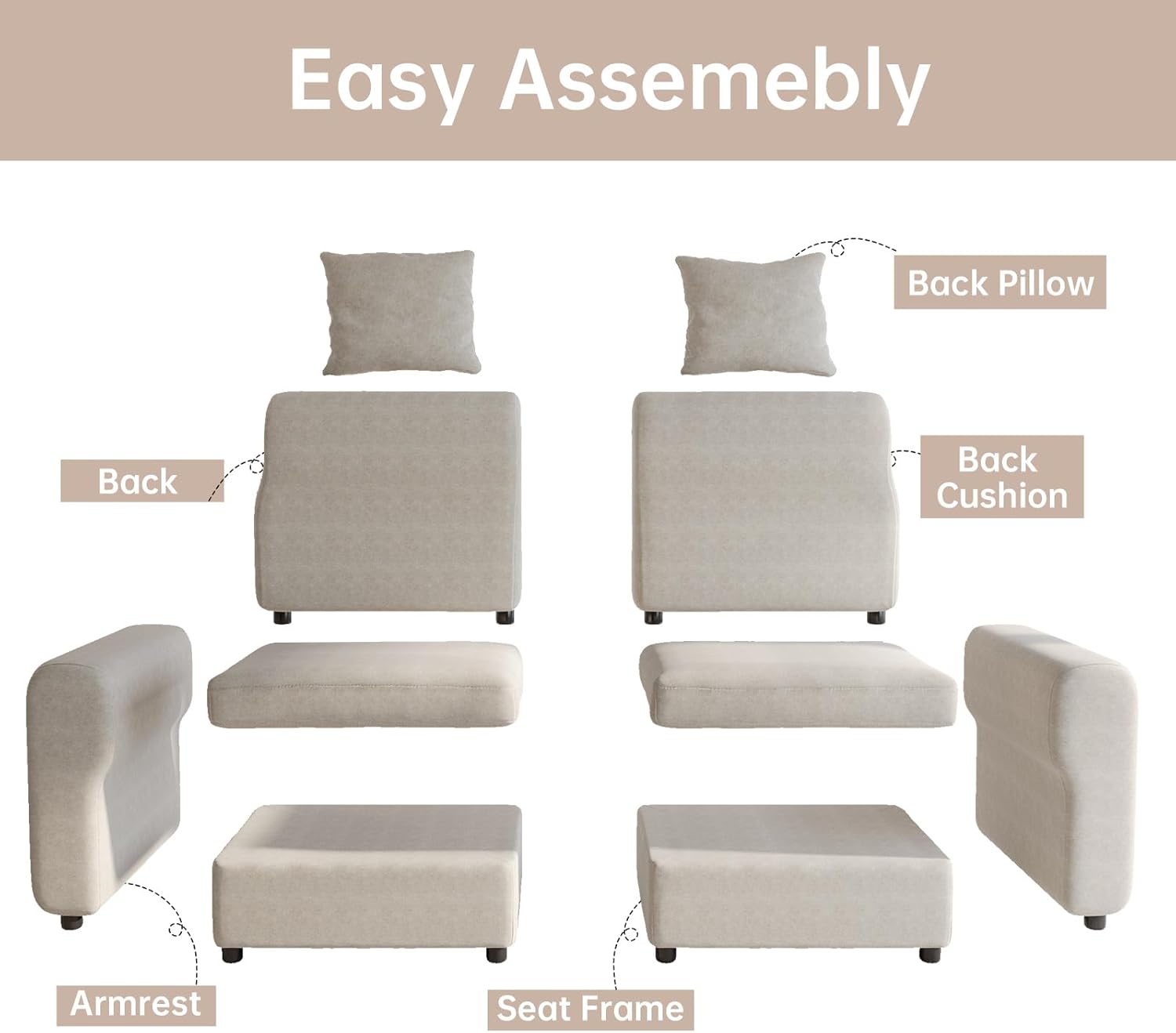 Off-White Comfy Queen Sectional Sofa, Sleeper Sofa Couch with Removable Cushion, Modular Sofa with Pillows and Storage Chaise