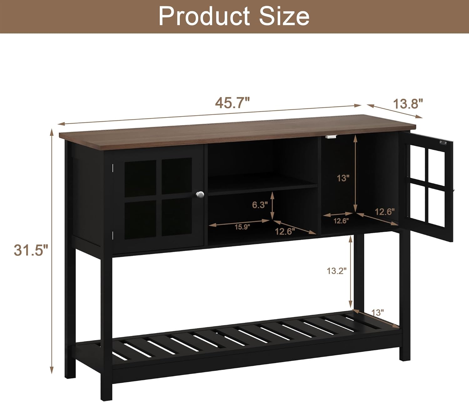 Black Entryway Table with Storage & Doors, Console Table with Adjustable Shelf