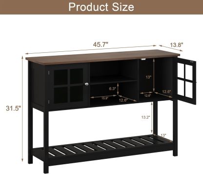 Black Entryway Table with Storage & Doors, Console Table with Adjustable Shelf