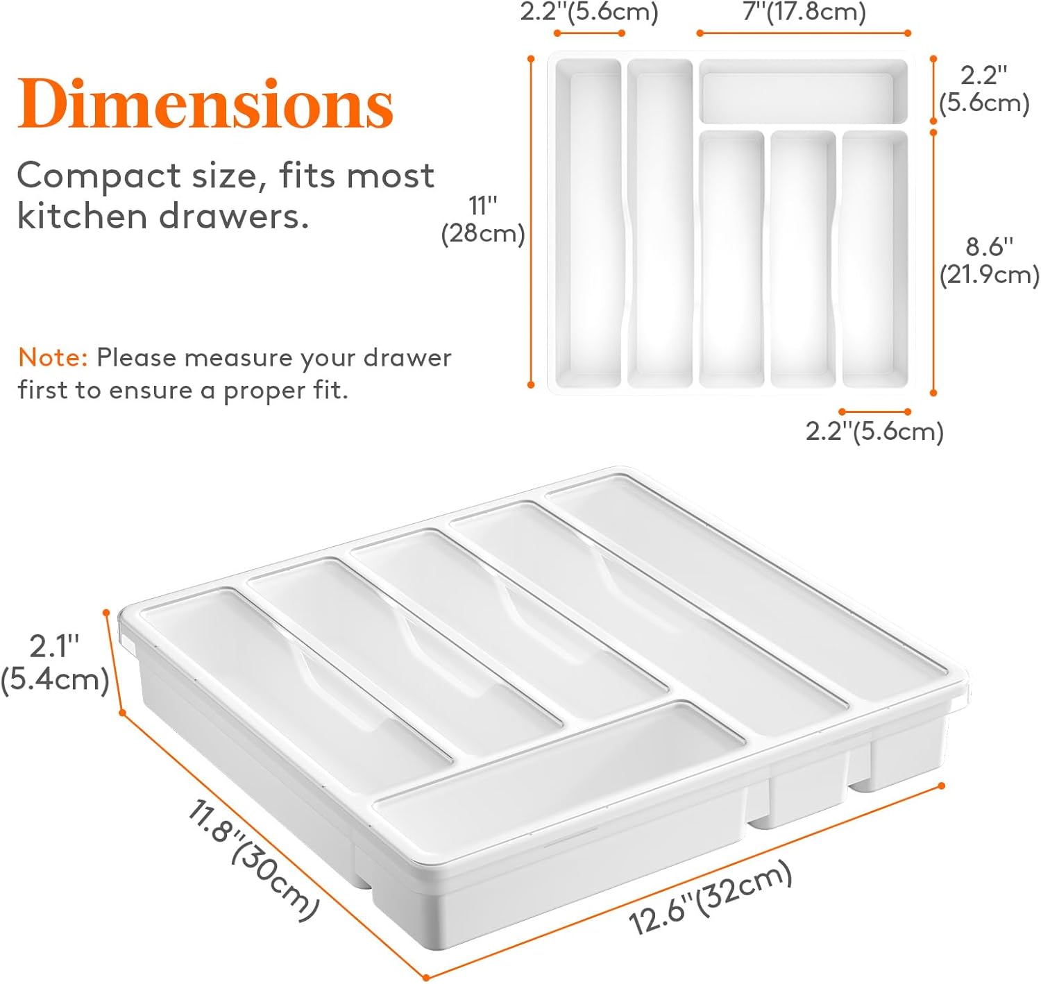 Silverware Organizer with Lid, Covered Utensil Tray for Kitchen Drawer and Countertop, Plastic Cutlery and Flatware Storage Box
