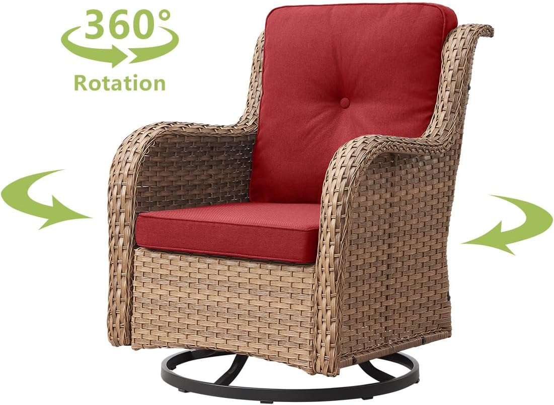 3-Piece Swivel Rocking Rattan Chair Outdoor,Patio Bistro Furniture Conversation Set,Wicker Chair with Glass Side Table