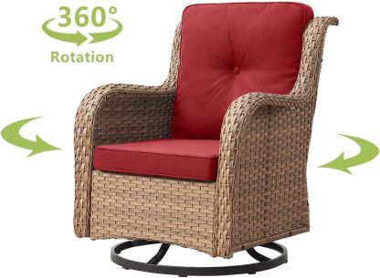 3-Piece Swivel Rocking Rattan Chair Outdoor,Patio Bistro Furniture Conversation Set,Wicker Chair with Glass Side Table