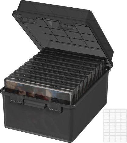 Photo Storage Box 5x7 Photo Case, Each for 9 Inner Keeper, Black Photo Organizer for Seeds Cards Pictures Office Supplies with 1 Sheets Label Sticker, 1 Pack