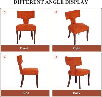 Mid Century Dining Chairs Set of 2, Linen Upholstered Side Chairs with Nailhead Trim, Leisure Accent Chairs