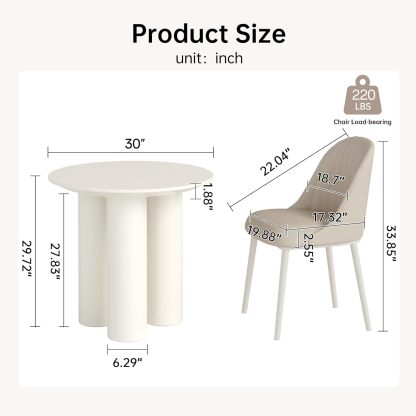 30" Kitchen Dining Table with 3 Powerful Support Legs, Modern Dining Room Table with Cream Smooth Surface and Round Edge
