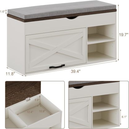 Storage Bench with Cushion, Shoe Bench with Lift Top Storage, Adjustable Shelf, Shoe Cabinet