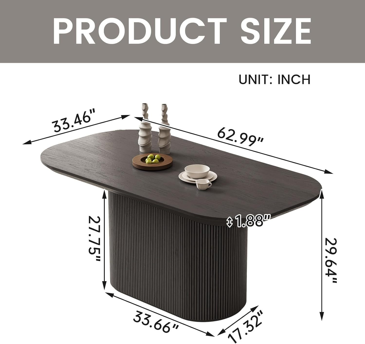 63" Oval Dining Table for 2-6 Person, Modern Black Kitchen Table, Luxury Rectangular Dinner Table