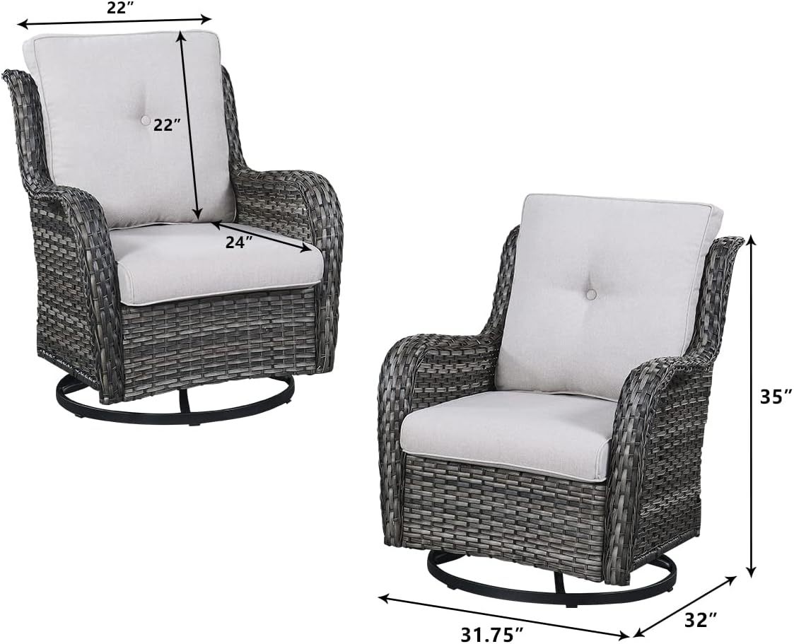 7pcs Patio Furniture Set Swivel Rocker Patio Chairs,PE Wicker Outdoor Sofa Set of 2 with Coffee Table and Ottomans