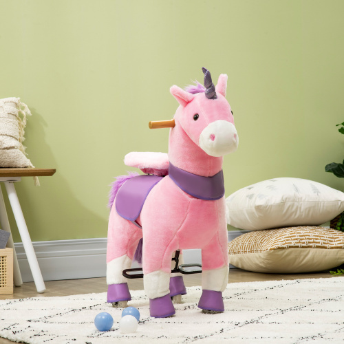 Ride On Real Walking Unicorn with Sparkly Horn, Soft Plush Ride On Rocking Horse Bearing 176lbs