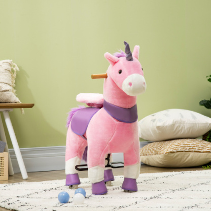 Ride On Real Walking Unicorn with Sparkly Horn, Soft Plush Ride On Rocking Horse Bearing 176lbs