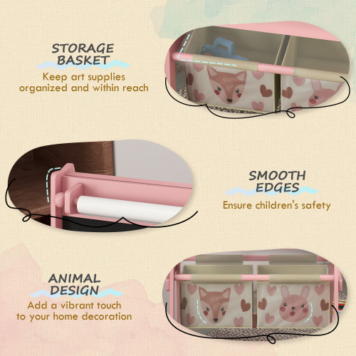 Art Easel for Kids with Paper Roll, 3 in 1 Toddler Painting Easel with Blackboard, Whiteboard, Storage Baskets