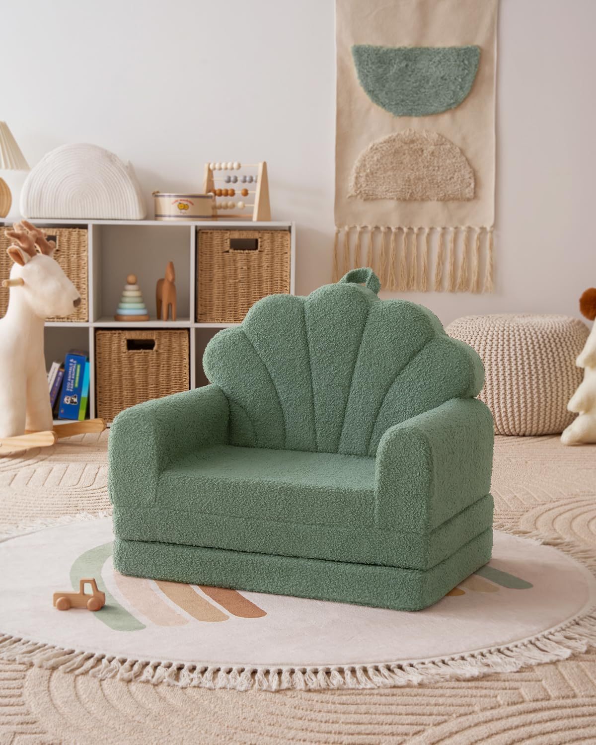 2-in-1 Soft Toddler Couch Fold Out, Toddler Chair Comfy, Convertible Sofa to Lounger