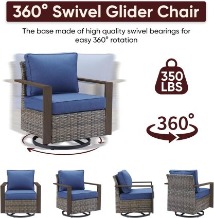 Outdoor Patio Furniture-7 Piece All-Weather Outdoor Furniture Set Wood Grain Wide Armrest Outdoor Chairs with Rattan Wicker Sofa