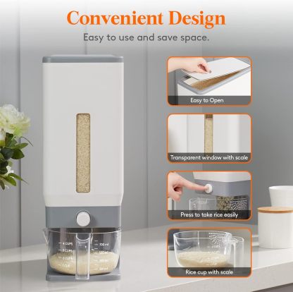Rice Dispenser 25 Lbs(11.3kg), Rice Storage Container Sealed Moisture Proof with Measuring Cup