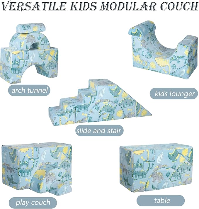 Foam Climbing Toddler Couch, Modular Kids Sofa with Slide & Stair, Convertible Baby Couch