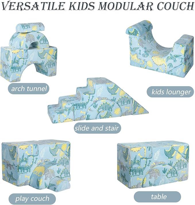 Foam Climbing Toddler Couch, Modular Kids Sofa with Slide & Stair, Convertible Baby Couch