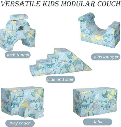 Foam Climbing Toddler Couch, Modular Kids Sofa with Slide & Stair, Convertible Baby Couch