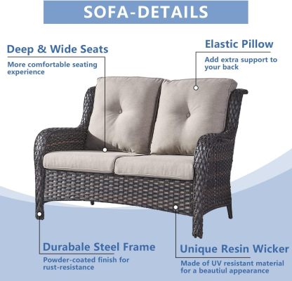 Outdoor Loveseat Sofa 2-Seat PE Rattan Patio Love Seat with Cushions,Deep Seat High Curved Back Armset Sectional Couch for Patio,Garden,Yard,Porch