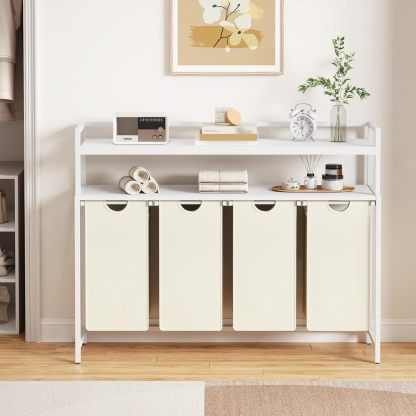 Laundry Hamper 4 Section, 168L Pull out Laundry Clothes Basket Organizer with Shelves and 4 Removable Bags and Handles