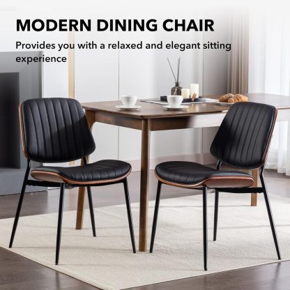 Dining Chairs Set of 2, PU Leather Upholstered Side Chairs with Open Back, Tufted Kitchen Chairs with Metal Legs