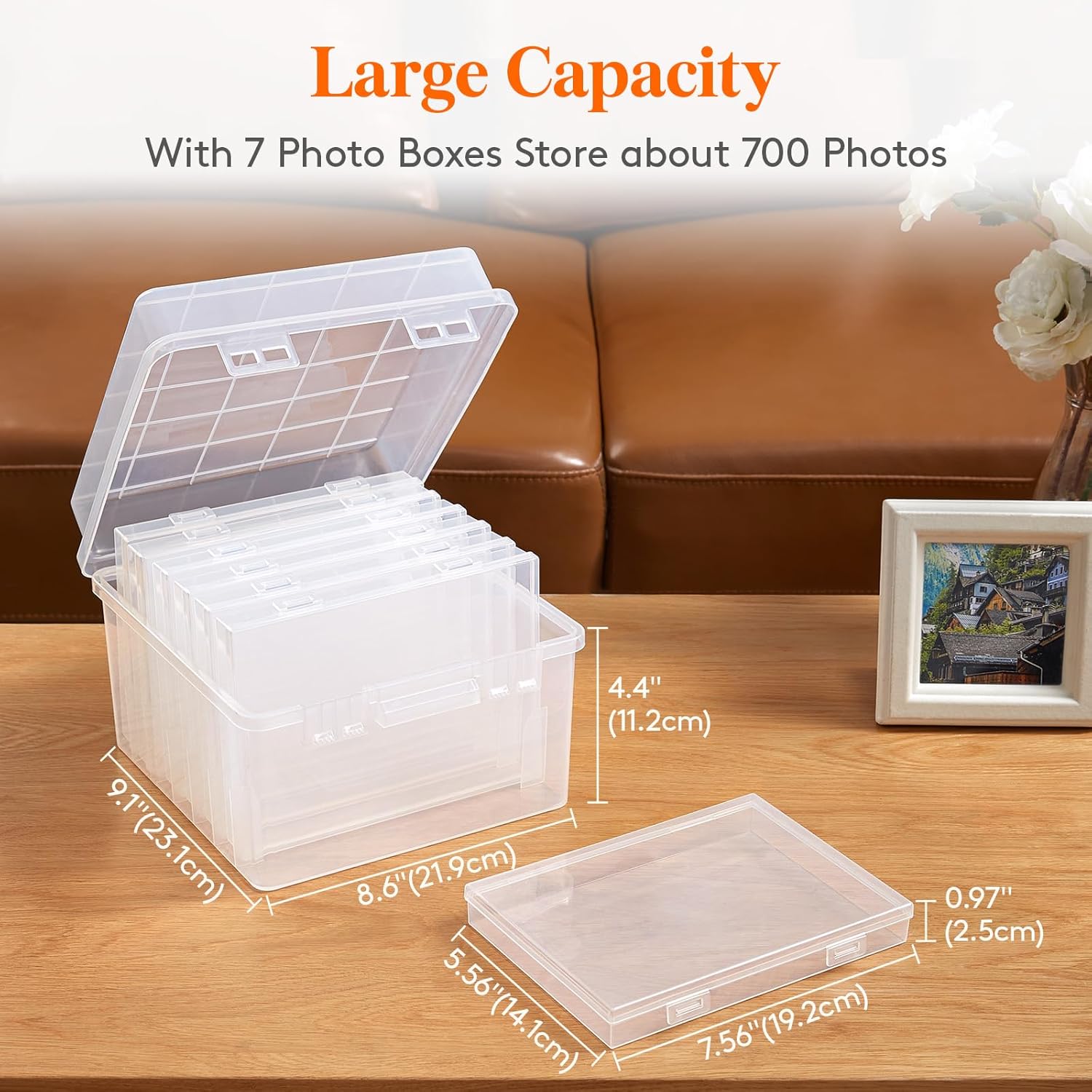 Photo Storage Box 5x7 Photo Case, 7 Inner Photo Keeper, Clear Photo Boxes Storage, Seed Organizer Craft Storage Box