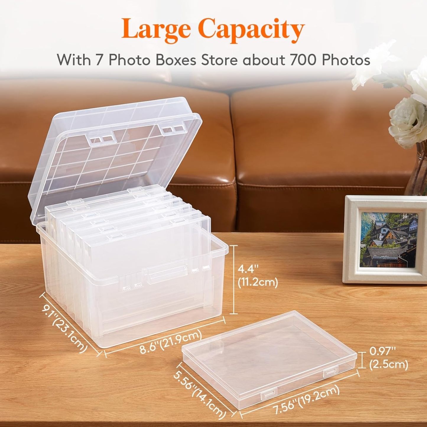 Photo Storage Box 5x7 Photo Case, 7 Inner Photo Keeper, Clear Photo Boxes Storage, Seed Organizer Craft Storage Box