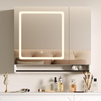 Lighted Medicine Cabinet with Mirror, Bathroom Wall Cabinet with Mirror Doors