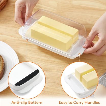 Butter Dish with Lid for Countertop, Extra Large Plastic Butter Holder Container with Handles&Markings in Kitchen Organization