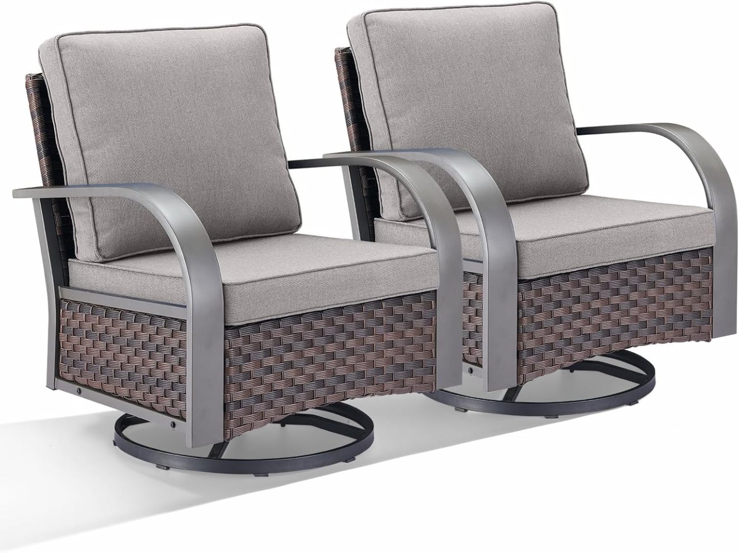 Patio Swivel Glider Outdoor Chair-All Weather Rattan Wicker Patio Swivel Rocking Chairs Porch Chair for Deck Porch Lawn Garden Backyard-Brown/Grey