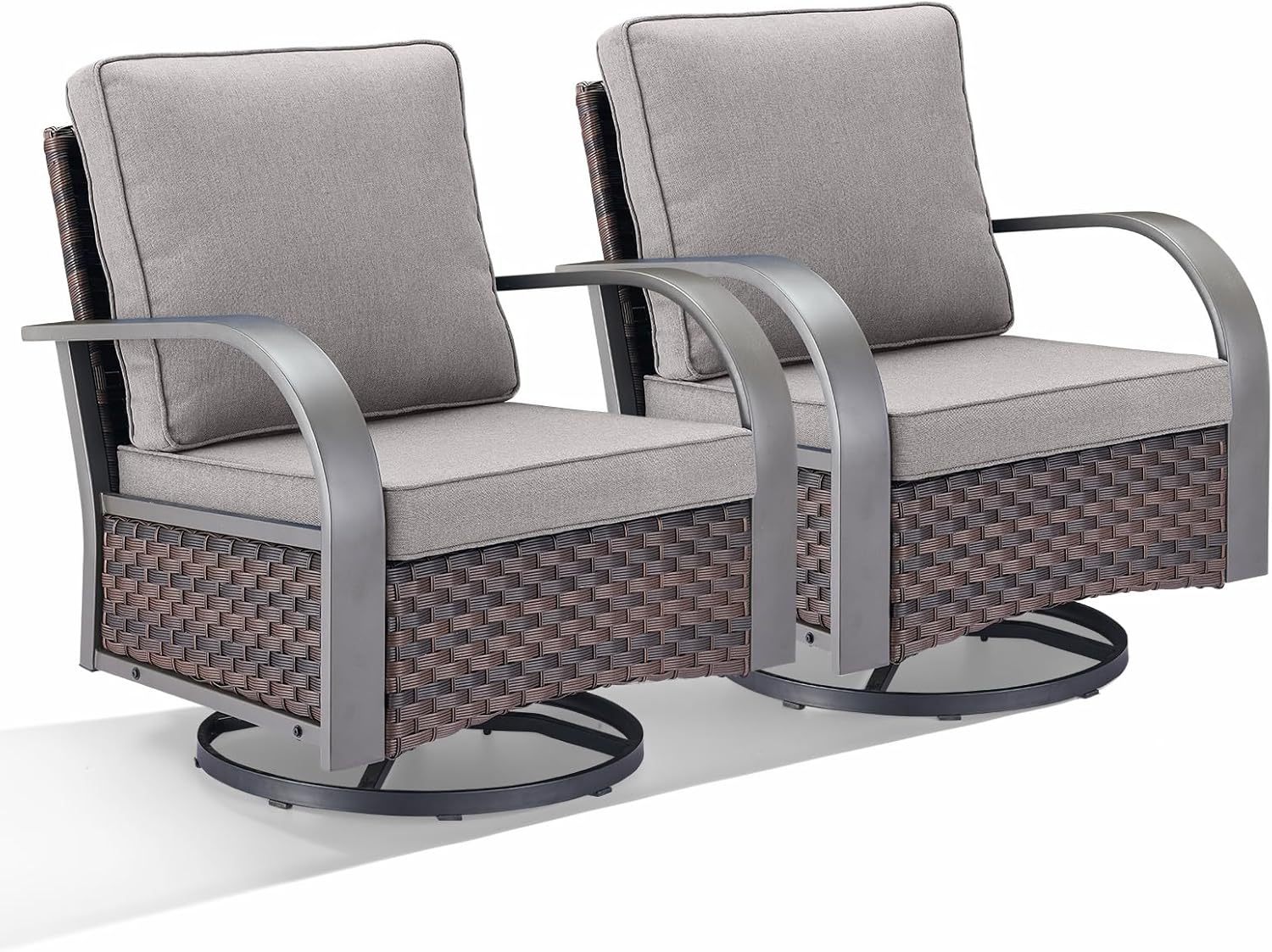 Patio Swivel Glider Outdoor Chair-All Weather Rattan Wicker Patio Swivel Rocking Chairs Porch Chair for Deck Porch Lawn Garden Backyard-Brown/Grey