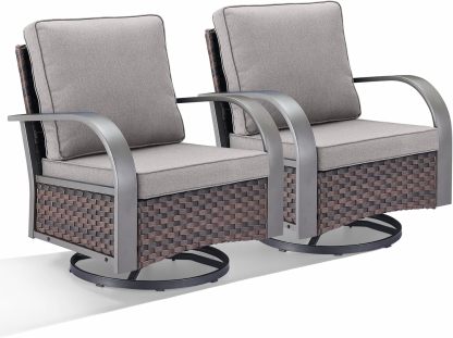 Patio Swivel Glider Outdoor Chair-All Weather Rattan Wicker Patio Swivel Rocking Chairs Porch Chair for Deck Porch Lawn Garden Backyard-Brown/Grey