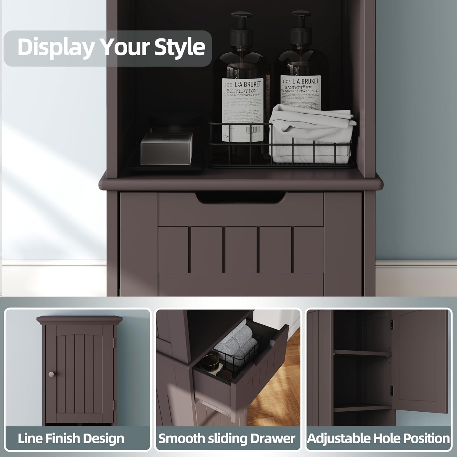 67" Tall Bathroom Storage Cabinet Freestanding with Adjustable Shelves