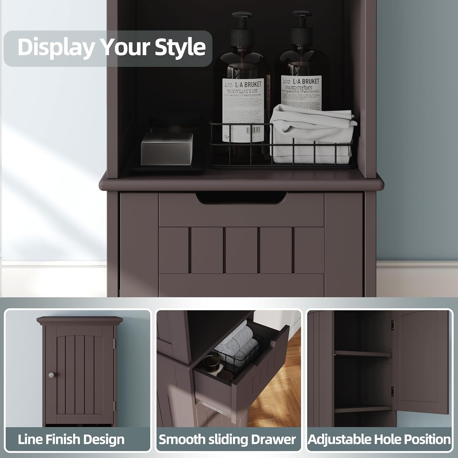 67" Tall Bathroom Storage Cabinet Freestanding with Adjustable Shelves