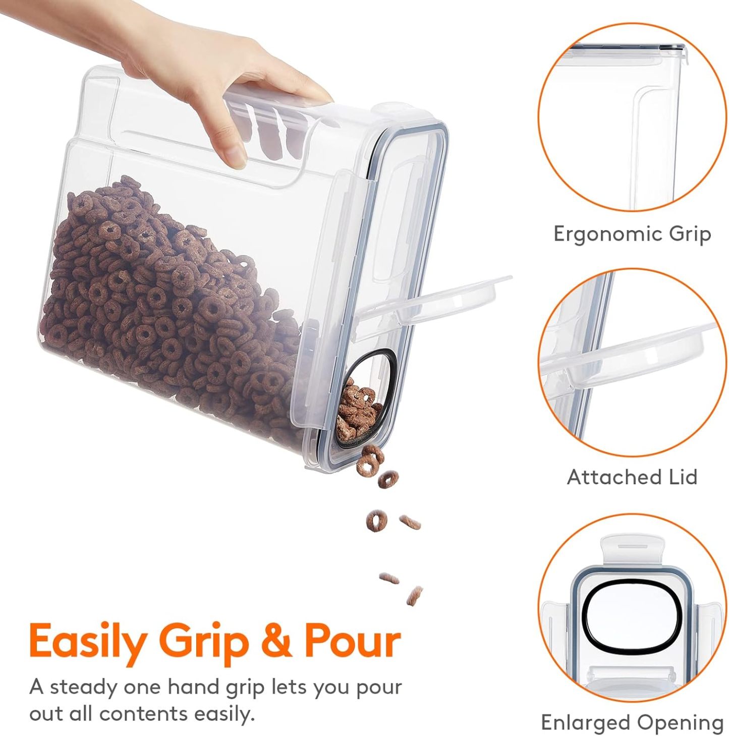 4L(135oz) Cereal Containers Storage with Flip-Top Lids, 4pcs Airtight Food Storage Canister Sets with Label Stickers for Kitchen Pantry Counter Organization