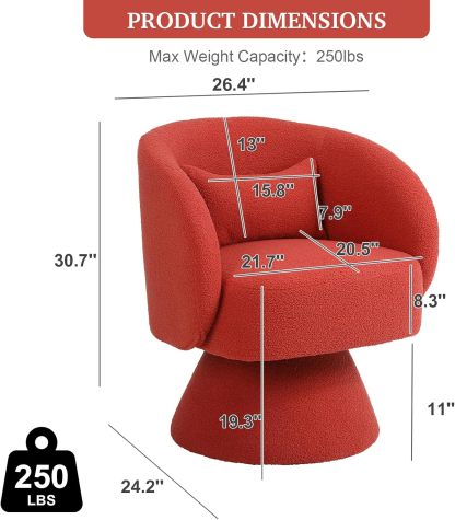 Swivel Barrel Chair, Teddy Accent Sofa Chair, Club Chair with Pillow, Arm Chair with Flared Base