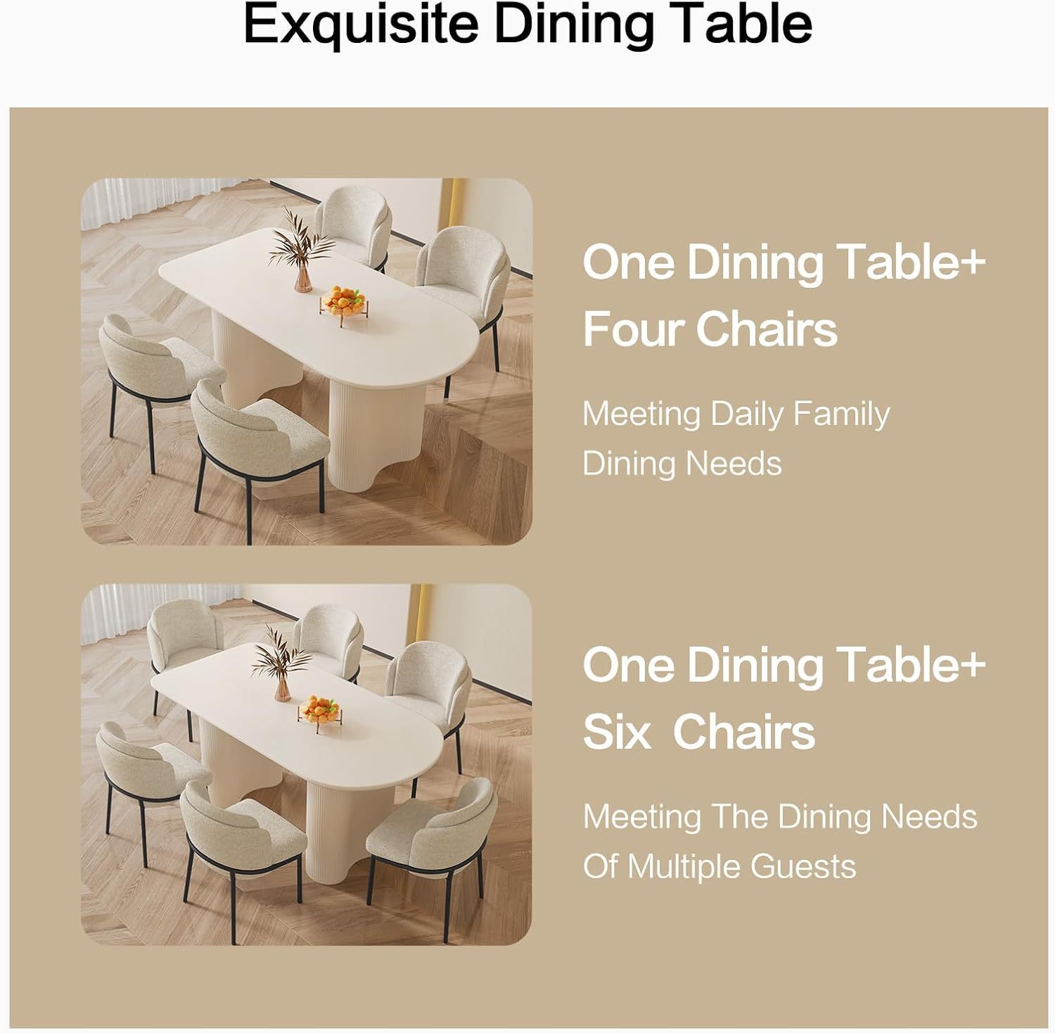 54.52" Dining Room Table with 4 Chairs for 2,4, Modern Cream Style Kitchen Table Set for Dining Room