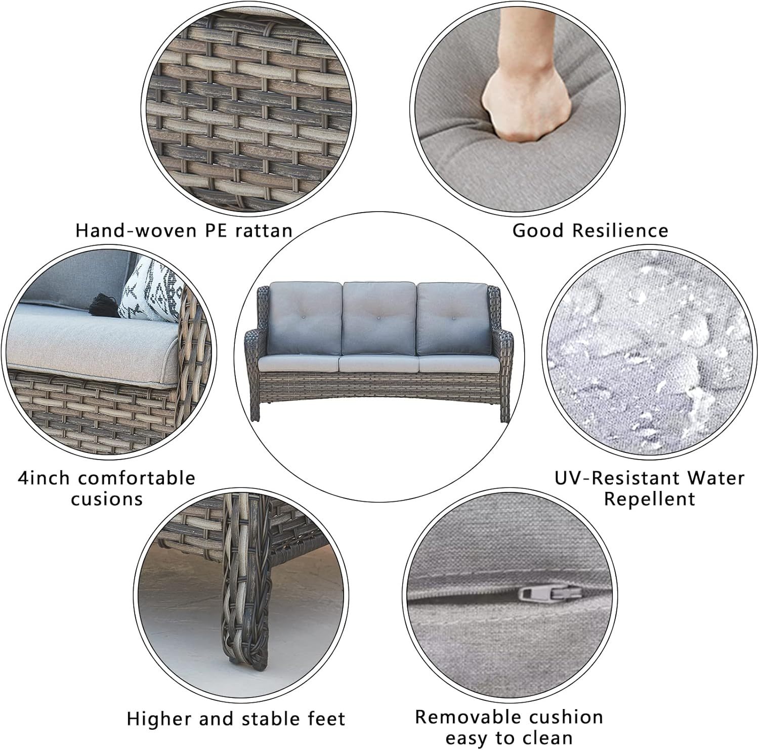 Patio Furniture with Fire Pit 6-Piece Wicker Outdoor Sectional Couch with Swivel Rocking Chairs, Propane Fire Pit Conversation Set