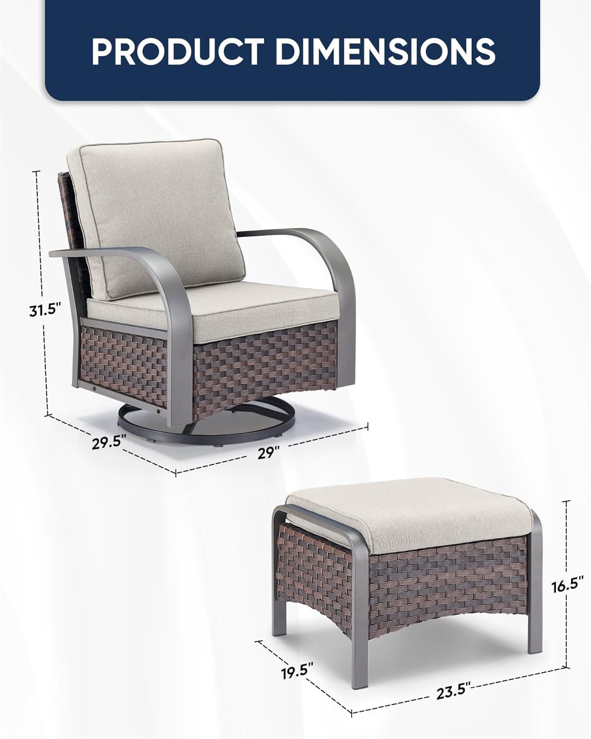 Swivel Rocker Outdoor Chair-High Back Patio Chairs with Ottoman Outdoor Conversation Furniture Sets