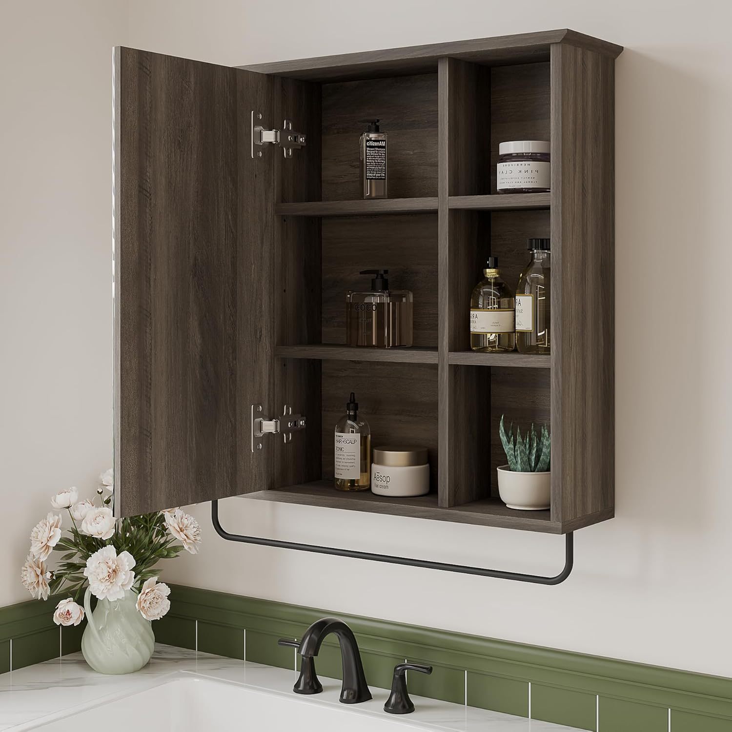 Medicine Cabinet with Mirror, Wall Mounted Bathroom Storage Cabinet with Mirror Door