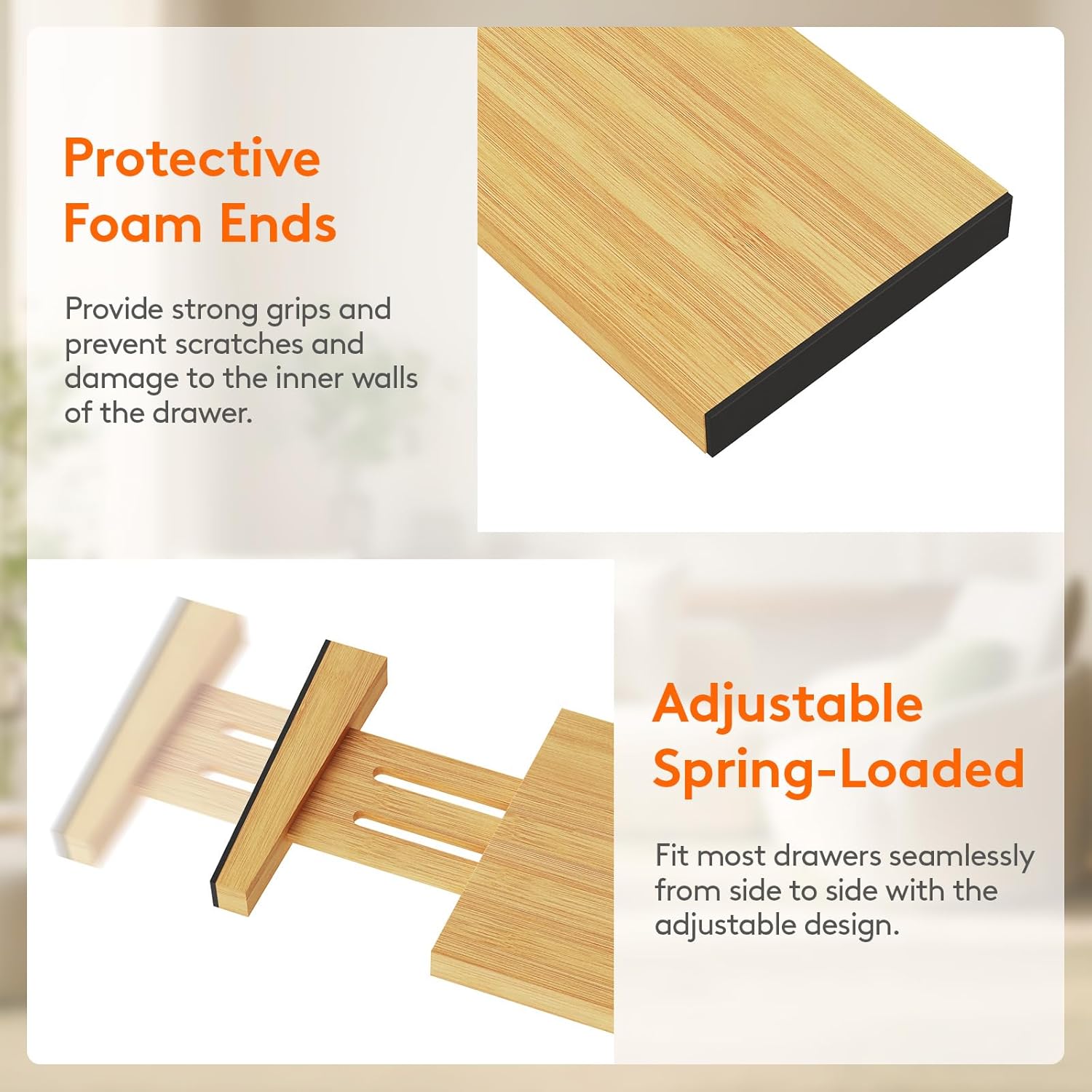 5 Pack Drawer Dividers Bamboo 4" High, 12-17" Adjustable Drawer Organizers for Clothes, Expandable Dresser Separators