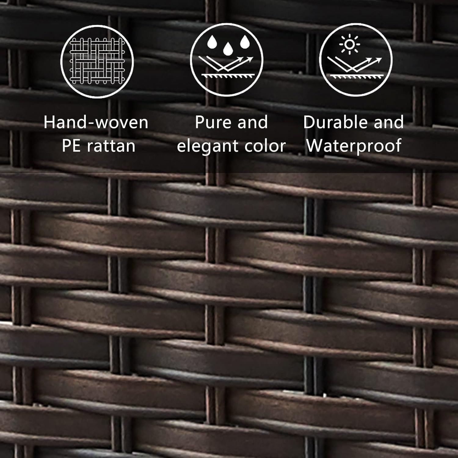 Outdoor Coffee Table Patio Rattan Patio Side Table Built-in Black Glass Top PE Wicker Rectangle Sofa Table Dark Brown