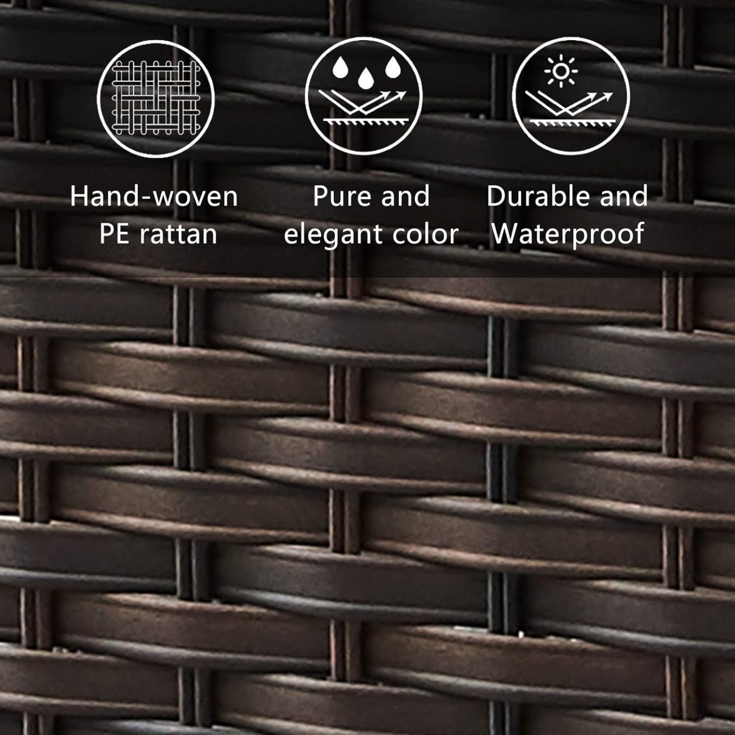 Outdoor Coffee Table Patio Rattan Patio Side Table Built-in Black Glass Top PE Wicker Rectangle Sofa Table Dark Brown