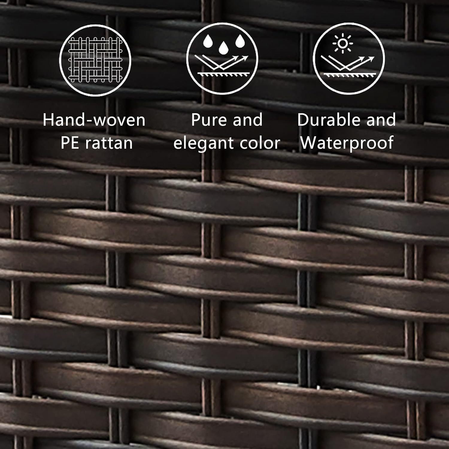 Outdoor Coffee Table Patio Rattan Patio Side Table Built-in Black Glass Top PE Wicker Rectangle Sofa Table Dark Brown