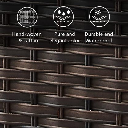 Outdoor Coffee Table Patio Rattan Patio Side Table Built-in Black Glass Top PE Wicker Rectangle Sofa Table Dark Brown